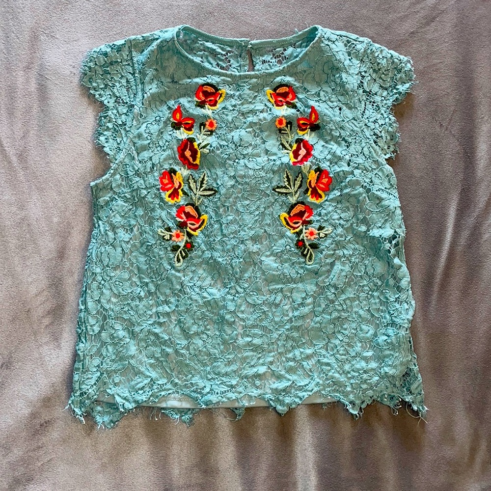 Turquoise Lace Slight Crop Top